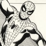 Ditko e gli originali di Spiderman utilizzati come tagliere